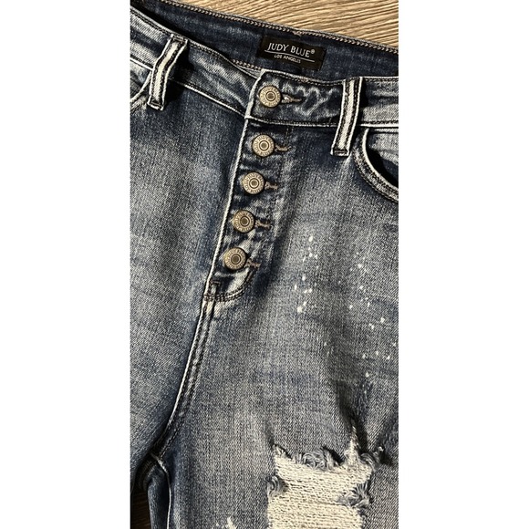 Judy Blue Denim - Judy Blue High Rise ButtonFly Destroyed Splatter Skinny Jeans SZ 11/30 (32x26)